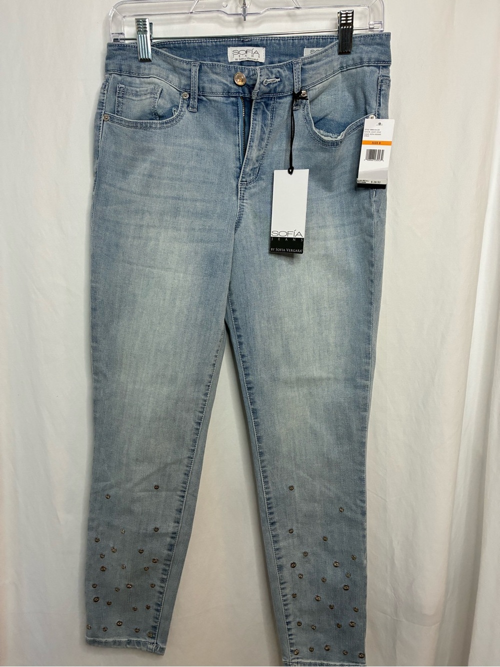 sofia by sofia vergara Light Wash Cropped Skinny Jeans with Stud Details